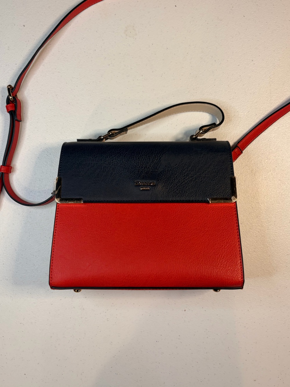 Dune London Red & Navy Colorblock Crossbody Satchel Top Handle Bag